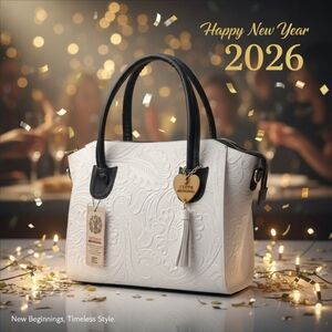 Black and White Embossed Tooled Artisan LEATHER Bag Purse Bolsa Artesanal Mexico